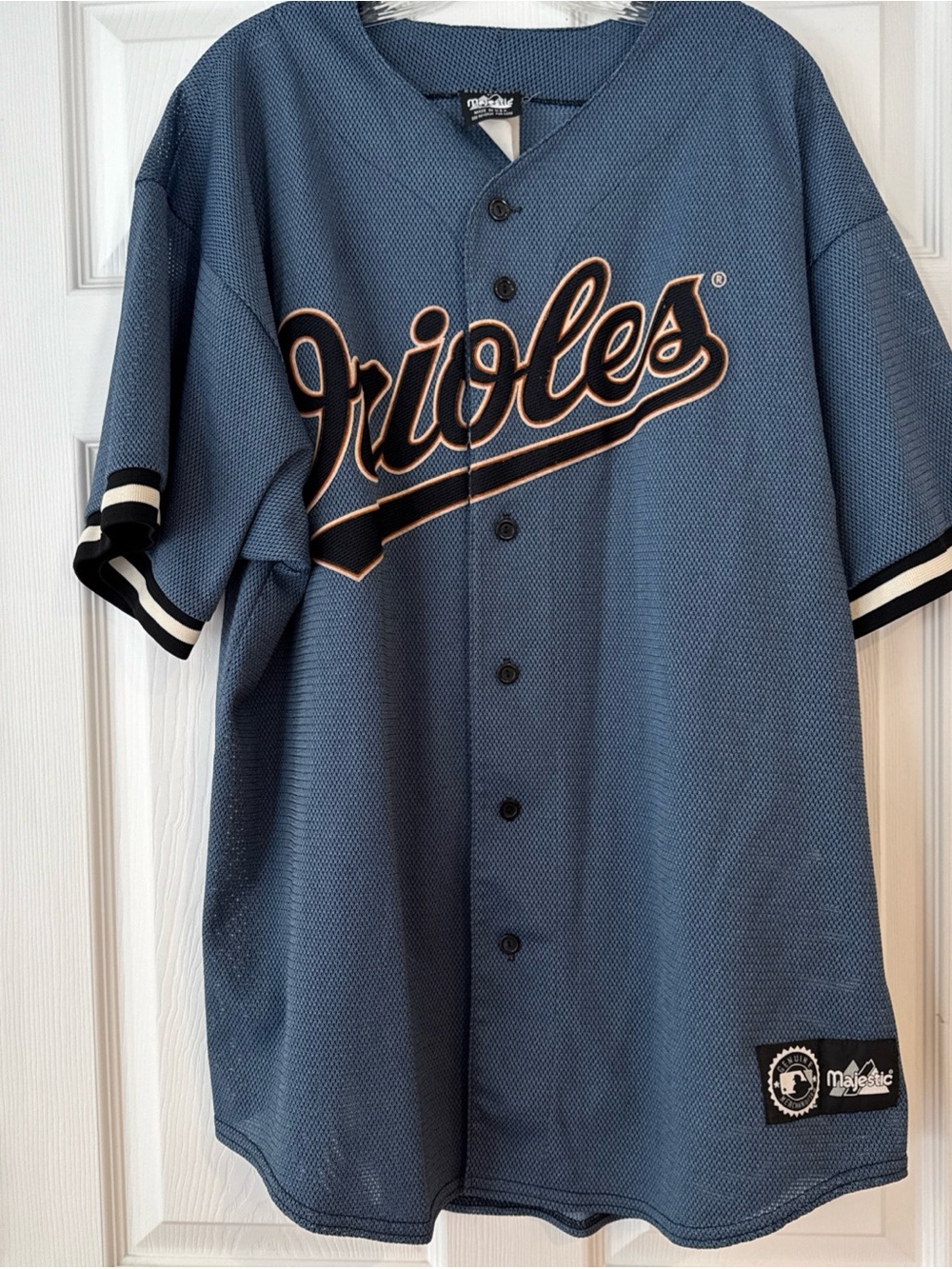 Vintage Majestic Men’s Baltimore Orioles Blue Button-Up Baseball Jersey Size XL